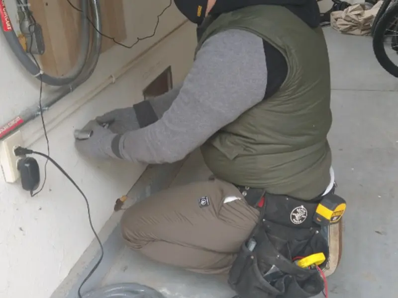 Electrician performing outlet wiring in a Indian Wells garage
